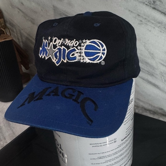 Vintage 1990s Orlando Magic Twins Brand Black Blue SnapBack Hat Cap Trucker NBA - Picture 1 of 3